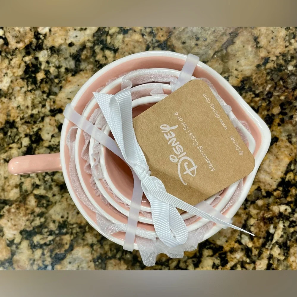 Rae Dunn Disney Tinkerbell Measuring Cups Set 4 Different Designs on Each Pink